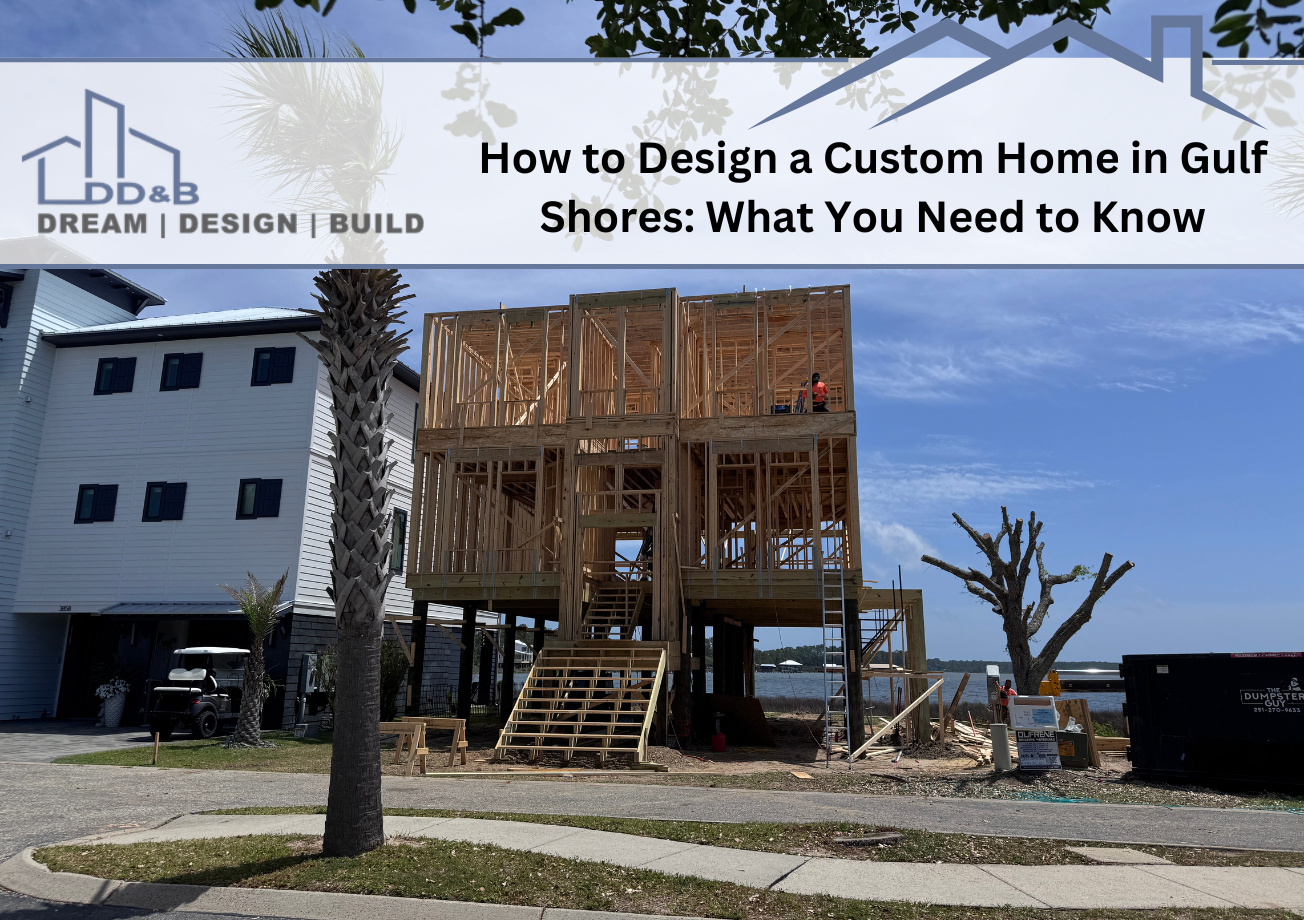 Coastal custom home wooden frame under construction in Gulf Shores.