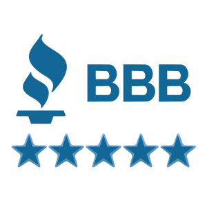 Better Business Bureau logo with five stars.